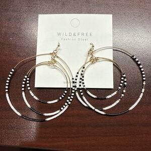 NEW Elegant Gold Black White Beaded Hoop Drop Dangle Earrings Fashion Jewelry
